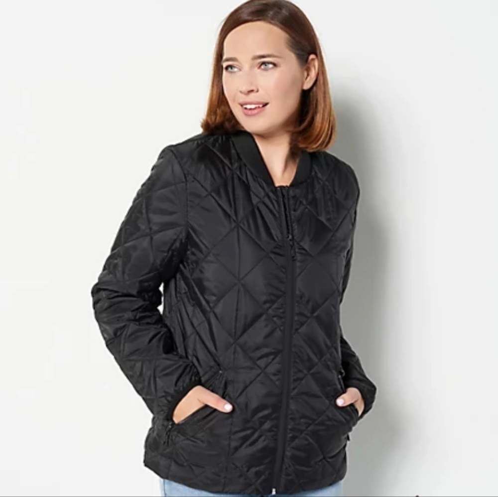 Nuage Zip Front Quilted Puffer Bomber Jacket Black Size Small NWT!